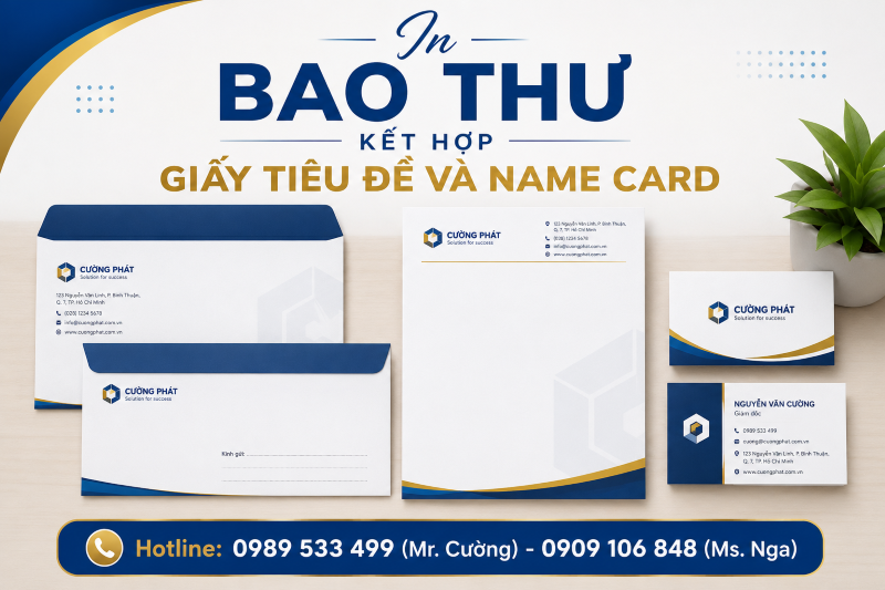 In bao thư kết hợp giấy tiêu đề và name card