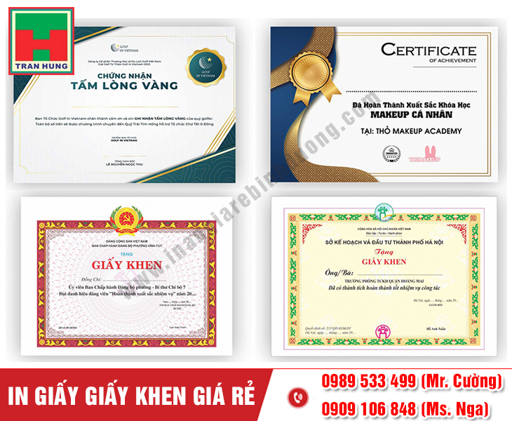 Địa chỉ in giấy khen đẹp – chuẩn màu – chất liệu cao cấp