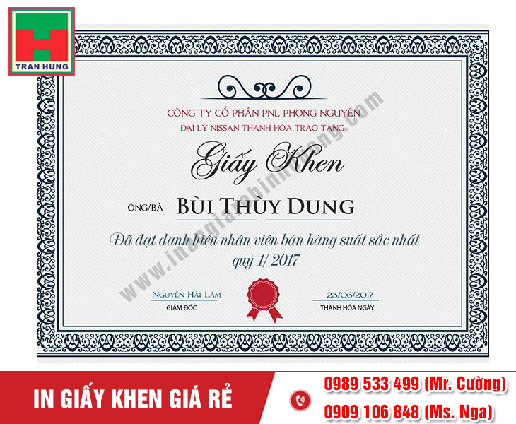 In Giấy Khen Đẹp Giá Rẻ – Thiết Kế & In Nhanh