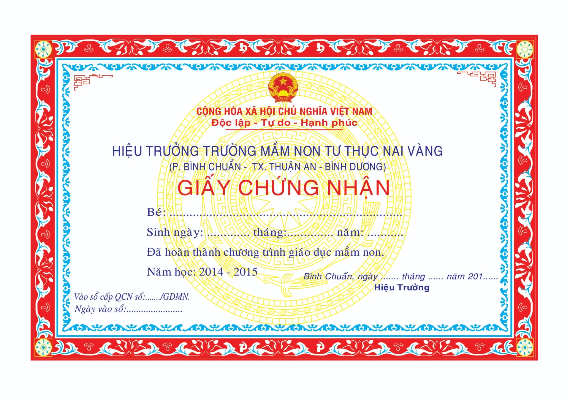 In giấy chứng nhận Bình Dương