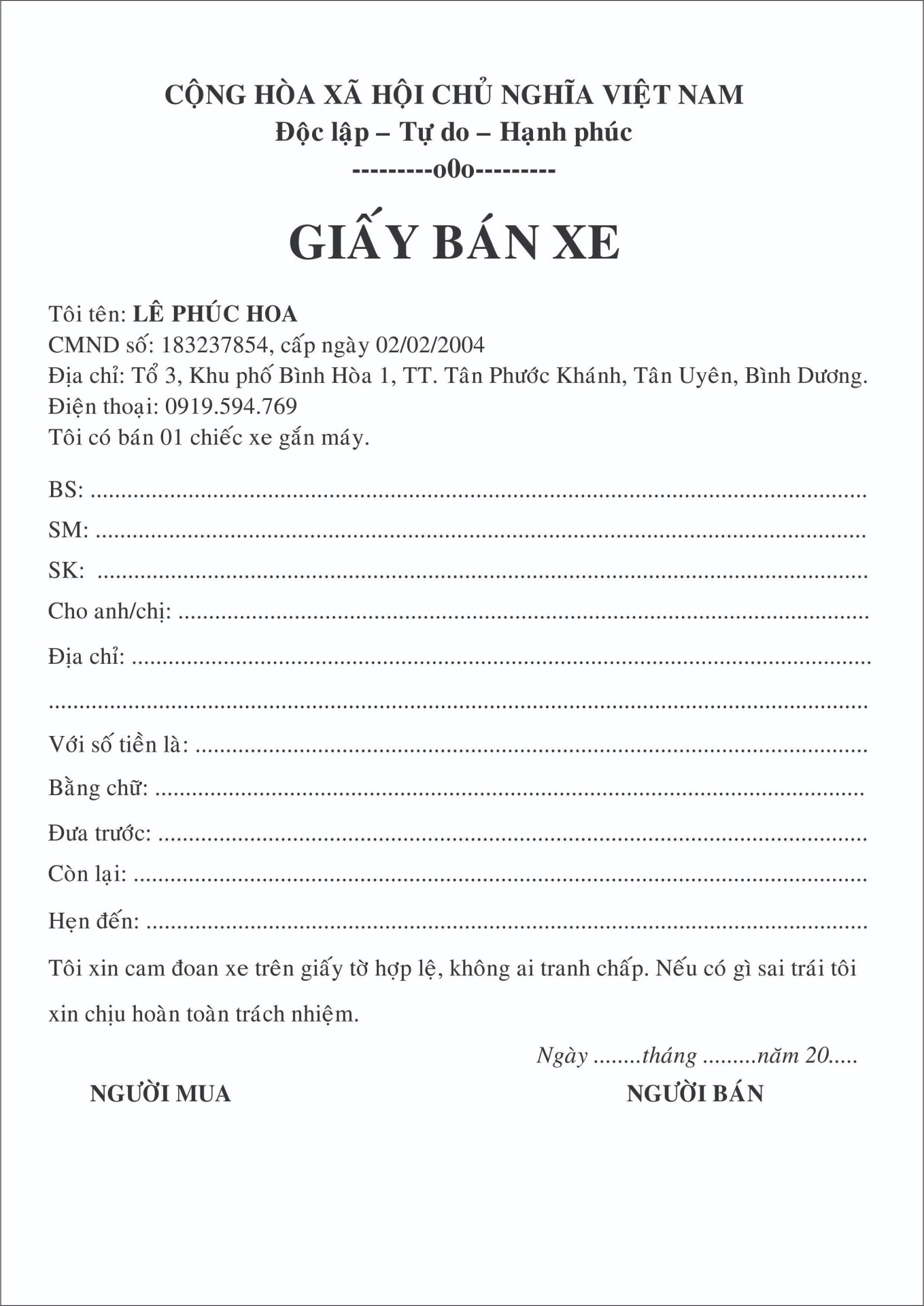 Giấy bán xe