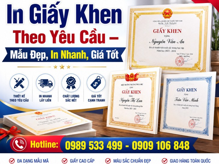 In Giấy Khen Theo Yêu Cầu – Mẫu Đẹp, In Nhanh, Giá Tốt